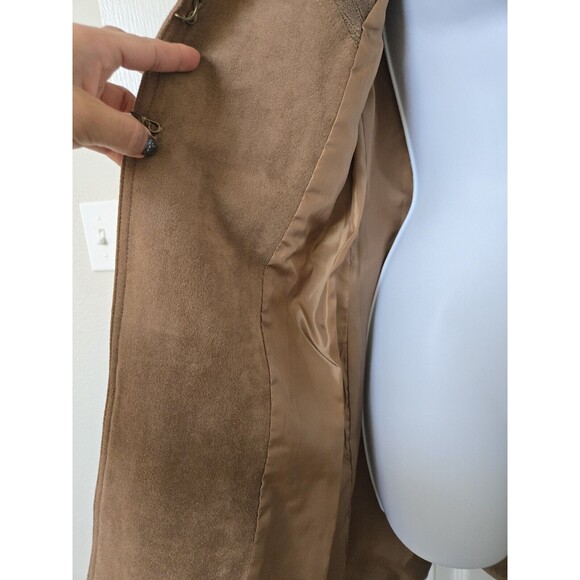 Tribal Tan Taupe Faux Suede Leather Collared Open Coat Womens Size 4 Western - Picture 8 of 14
